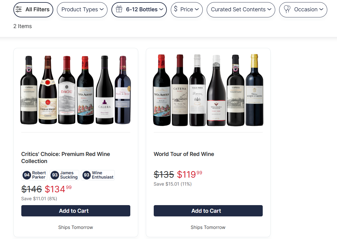 wine dot com 6 to 12 wine bottles prices